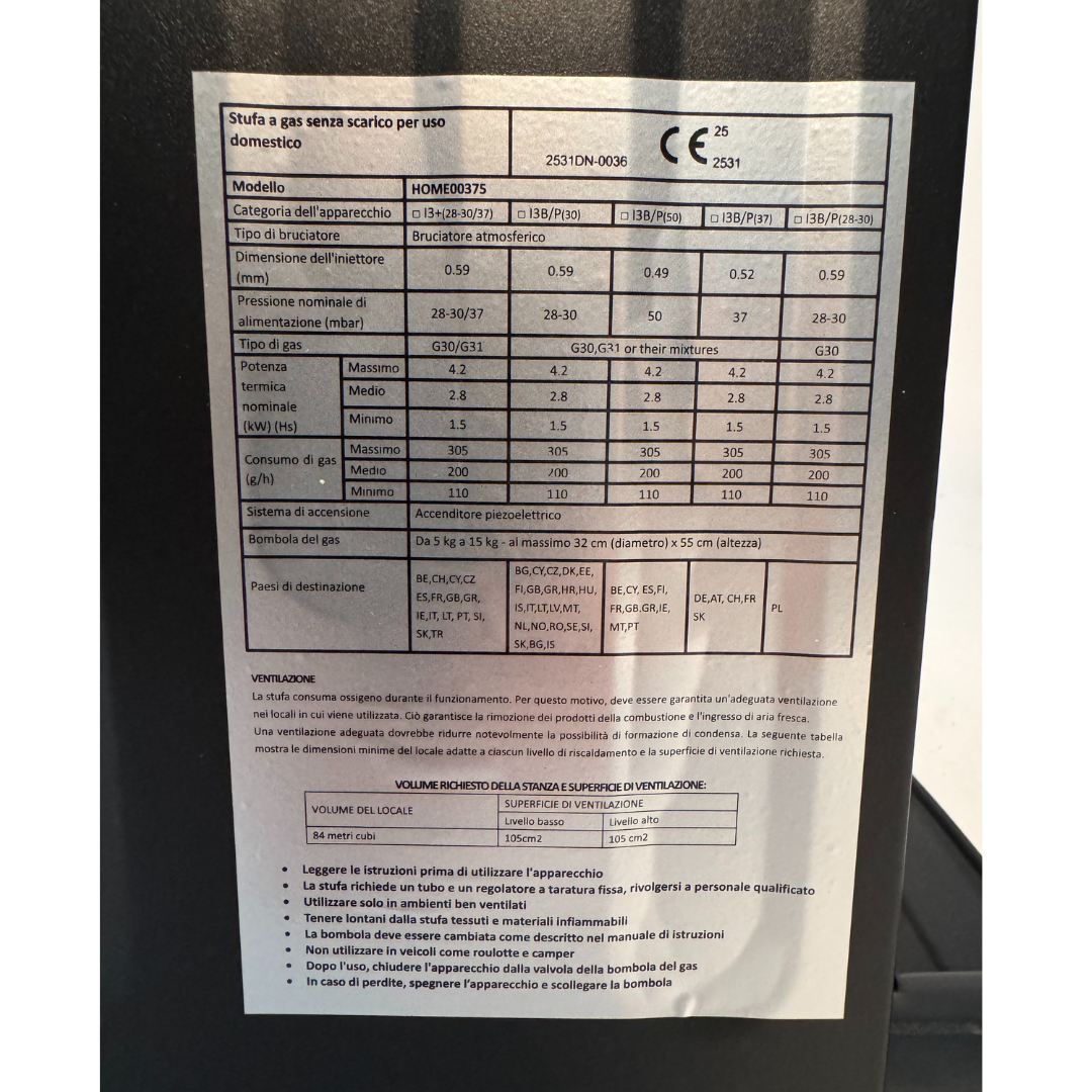 STUFA GPL PIEGHIEVOLE MAGMA 1,5KW-2,8KW- 4,2KW