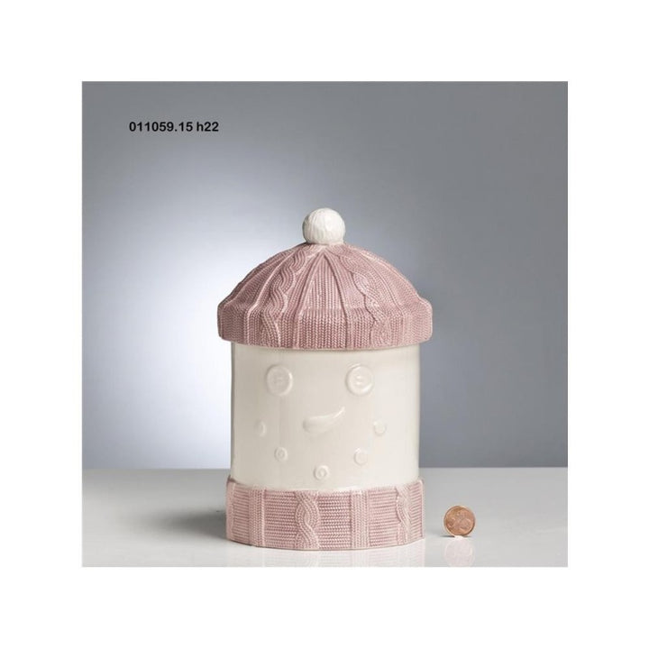 Biscottiera pupazzo neve h.22 bianco e rosa