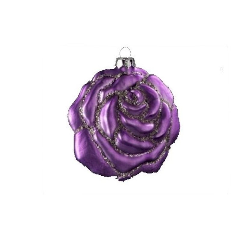 Decorazione rosa vetro con glitter d10cm viola