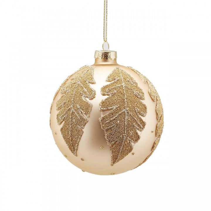 Palla Vetro con Decoro Foglie D10 Cm