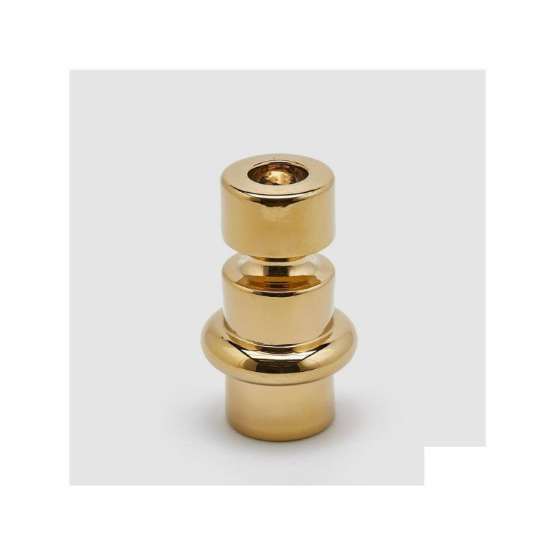 Portacandela a strati in porcellana oro h21cm