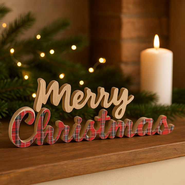 Scritta Christmas Tartan Legno  |Mercury