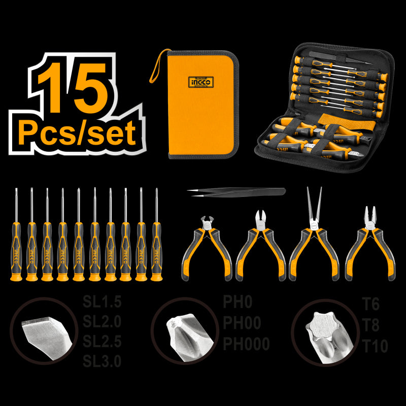 Set 15pz Cacciaviti con pinze di precisione