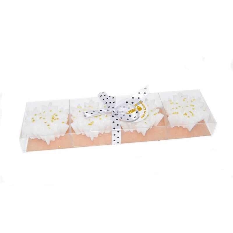 Set 4 candele fiocchi di neve con glitter