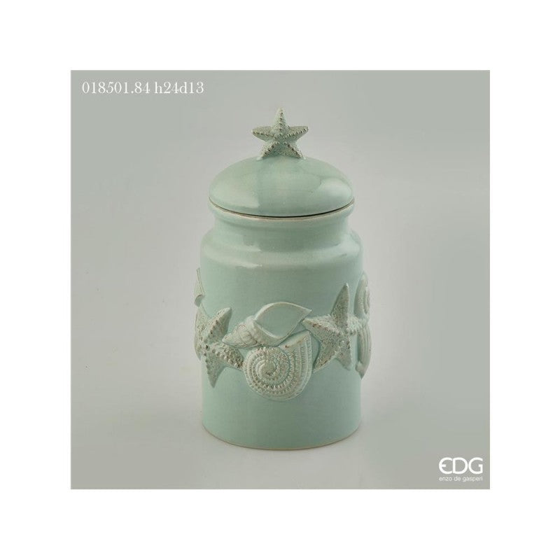 Vaso "conchiglia" con coperchio h24xd13cm aqua