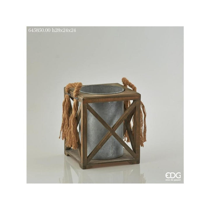 Vaso latta+legno rotondo h28x24x24cm