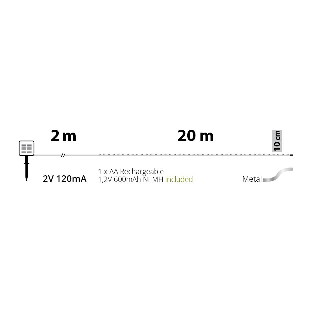 Catena solare 20 m con 200 MicroLED luce calda - Perrone Shop
