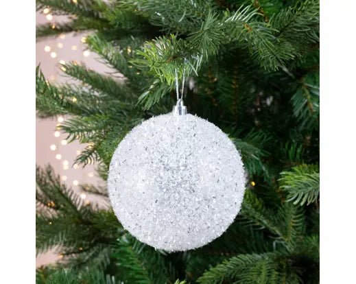 Sfera Natalizia Effetto Ghiaccio e Glitter Ø 10 cm Bianco/Silver | Kaemingk - Perrone Shop