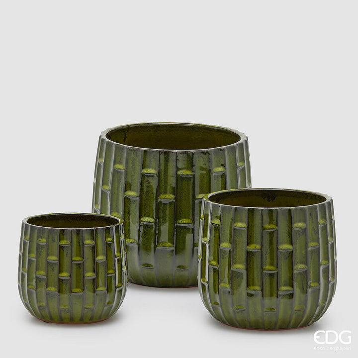 Vaso simil Bamboo verde in ceramica EDG