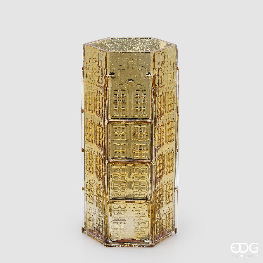 Vaso casetta esagonale oro D15cm | EDG - Perrone Shop