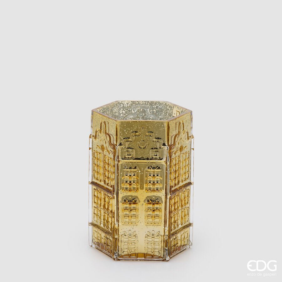 Vaso casetta esagonale oro D15cm | EDG - Perrone Shop