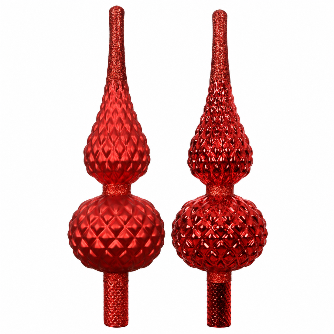 Puntale per Albero di Natale in Vetro Rosso Matt Glitter H 30,5 cm | Kaemingk
