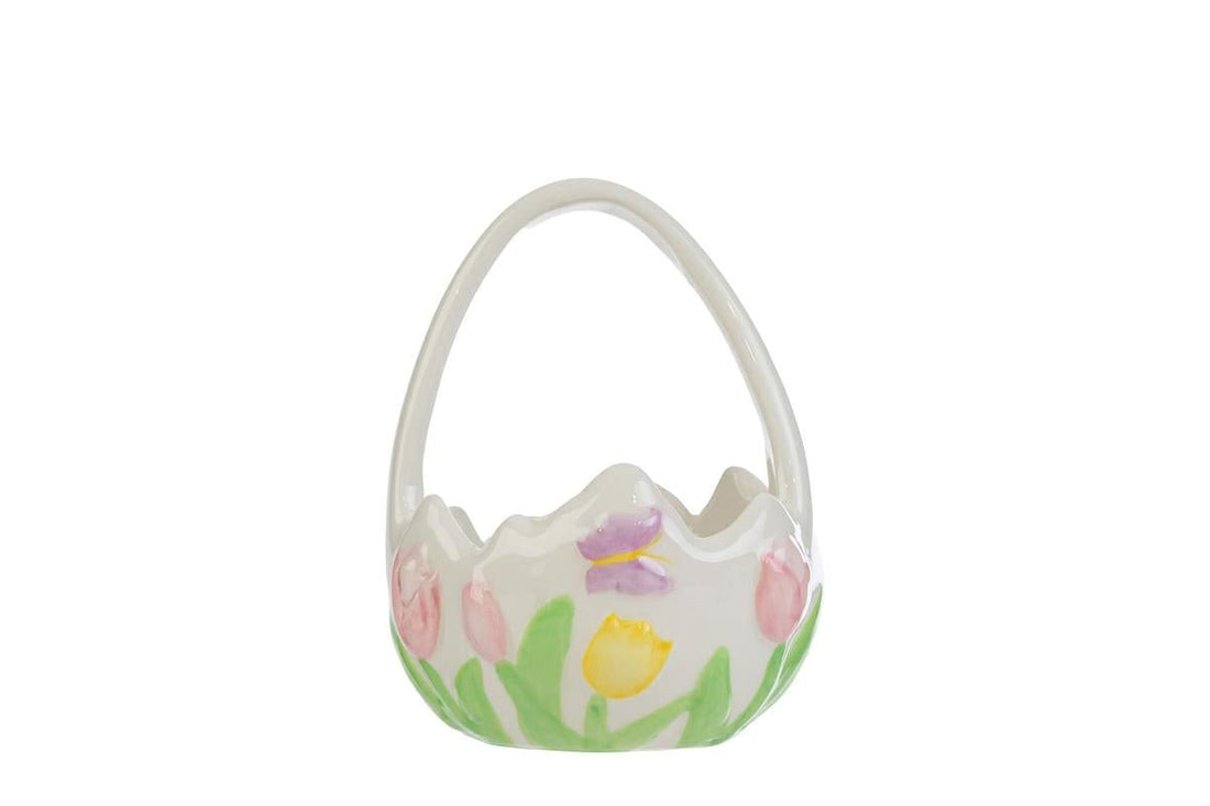 Cestino pasquale in porcellana con tulipani - Perrone Shop