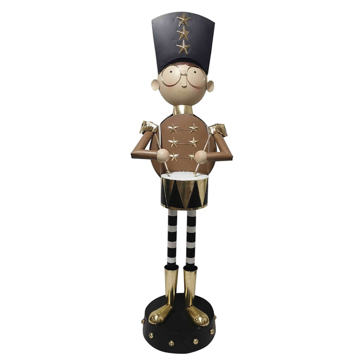 Soldatino Tamburino Decorativo in Metallo Marrone e Oro – 80 cm