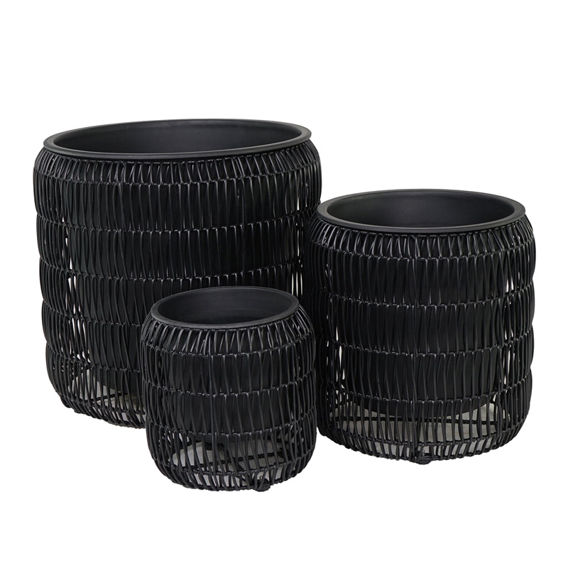Set Portavasi Nero Intrecciato in PVC – Design Moderno