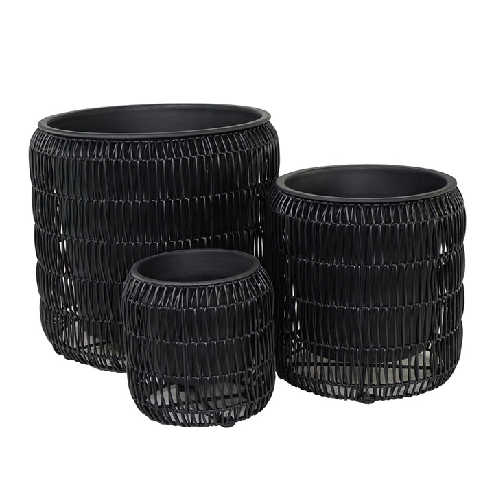 Set Portavasi Nero Intrecciato in PVC – Design Moderno