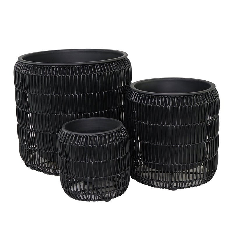 Set Portavasi Nero Intrecciato in PVC – Design Moderno - Perrone Shop