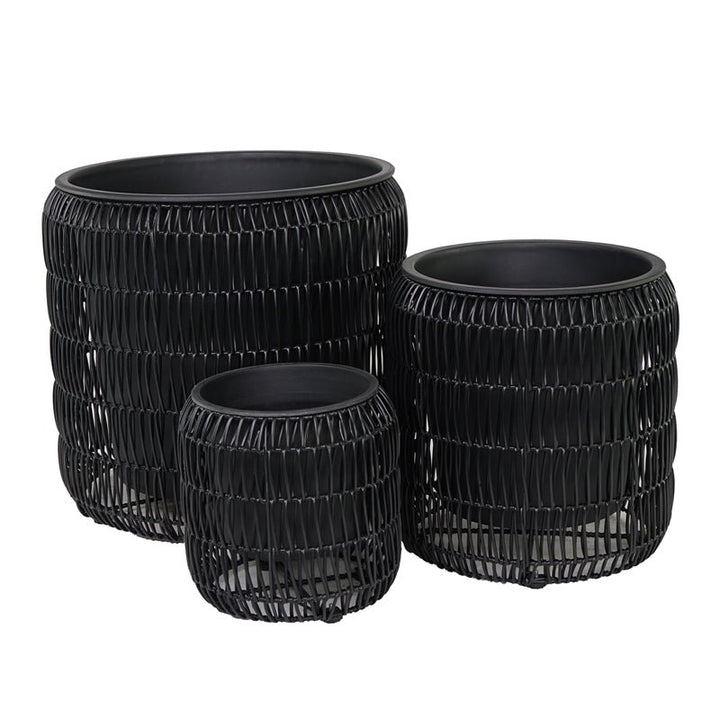 Set Portavasi Nero Intrecciato in PVC – Design Moderno