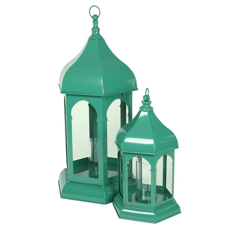 Lanterna Verde in Metallo con Inserto Portacandela – Set Decorativo - Perrone Shop