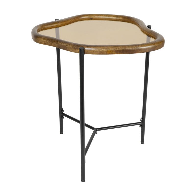 Tavolinetto in vetro con bordi in legno - Perrone Shop