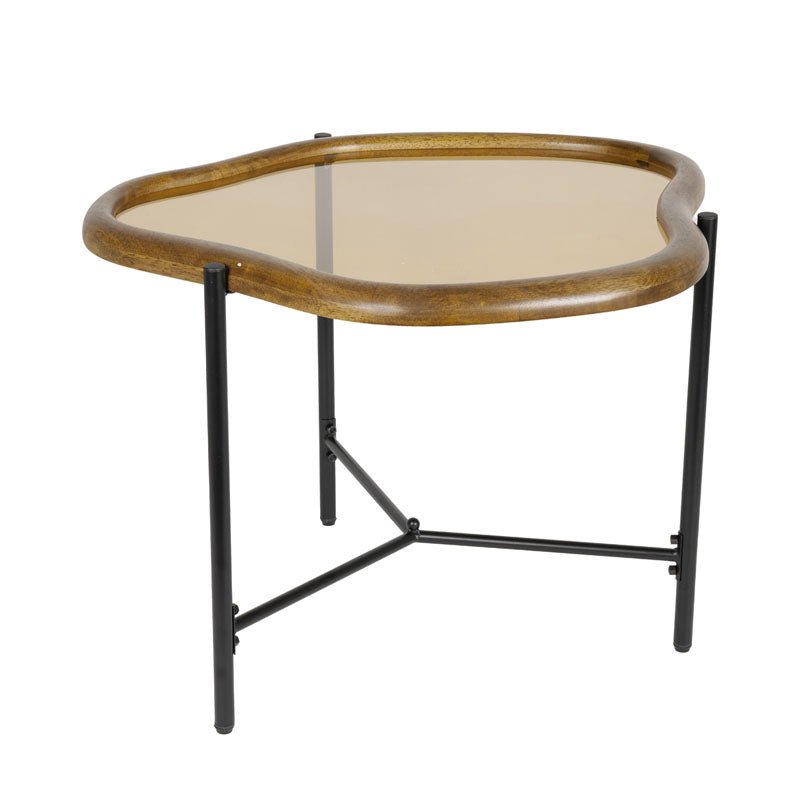 Tavolinetto in vetro con bordi in legno - Perrone Shop