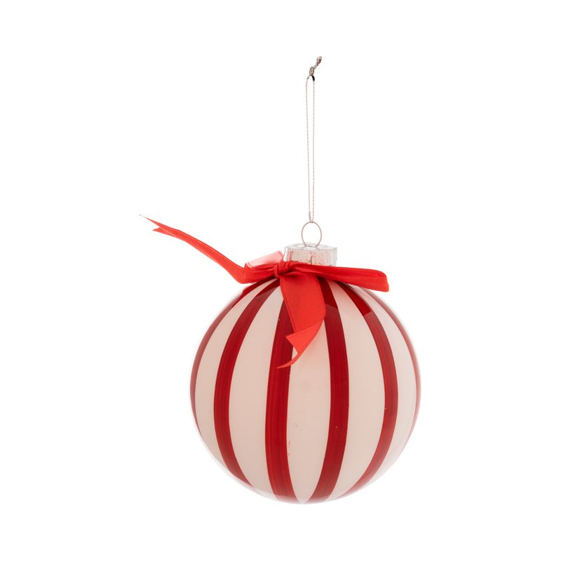 Sfera di Natale in vetro a spicchi rossi e bianchi D10cm | Plathea - Perrone Shop