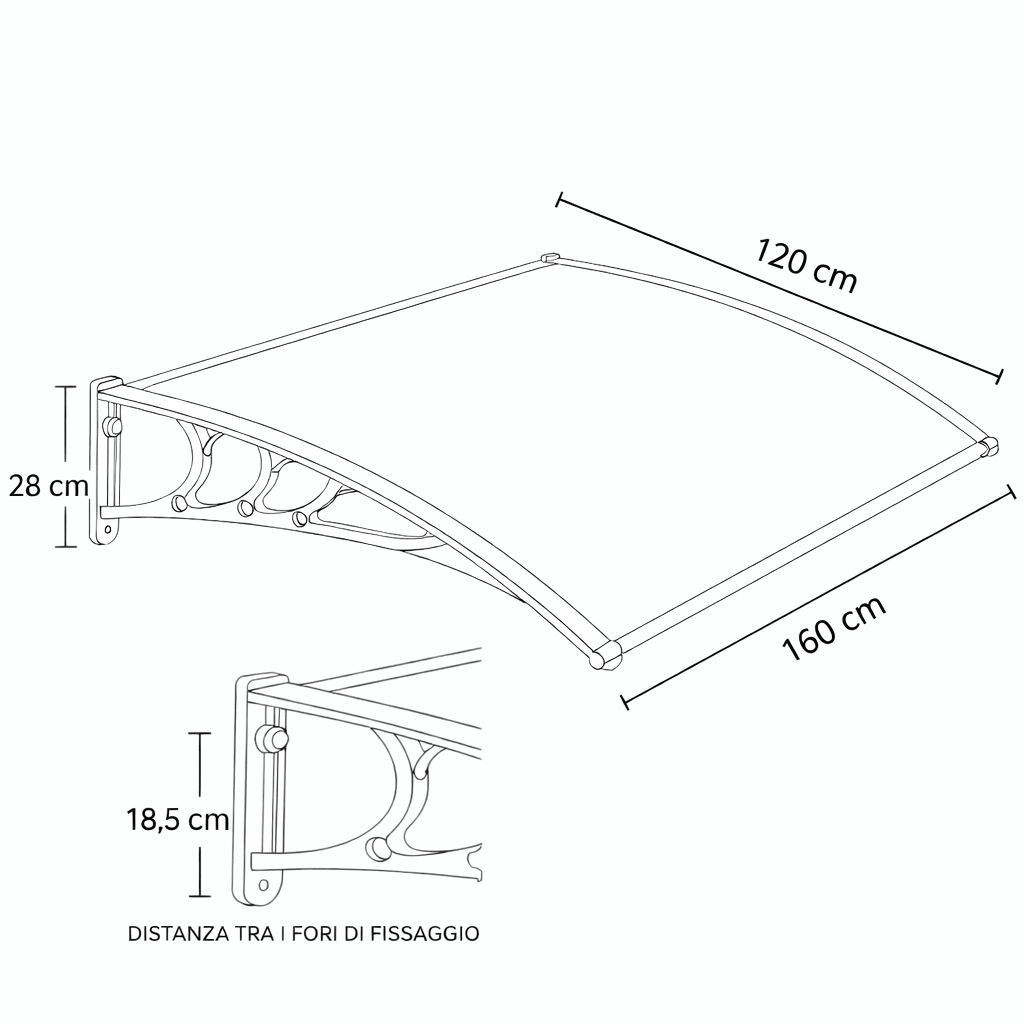 Pensilina Trasparente da Esterno in Policarbonato con Supporti Grigi - Perrone Shop