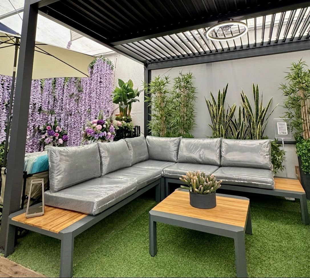 Set Angolare da giardino Sydney in Alluminio e Teak Antracite Xone