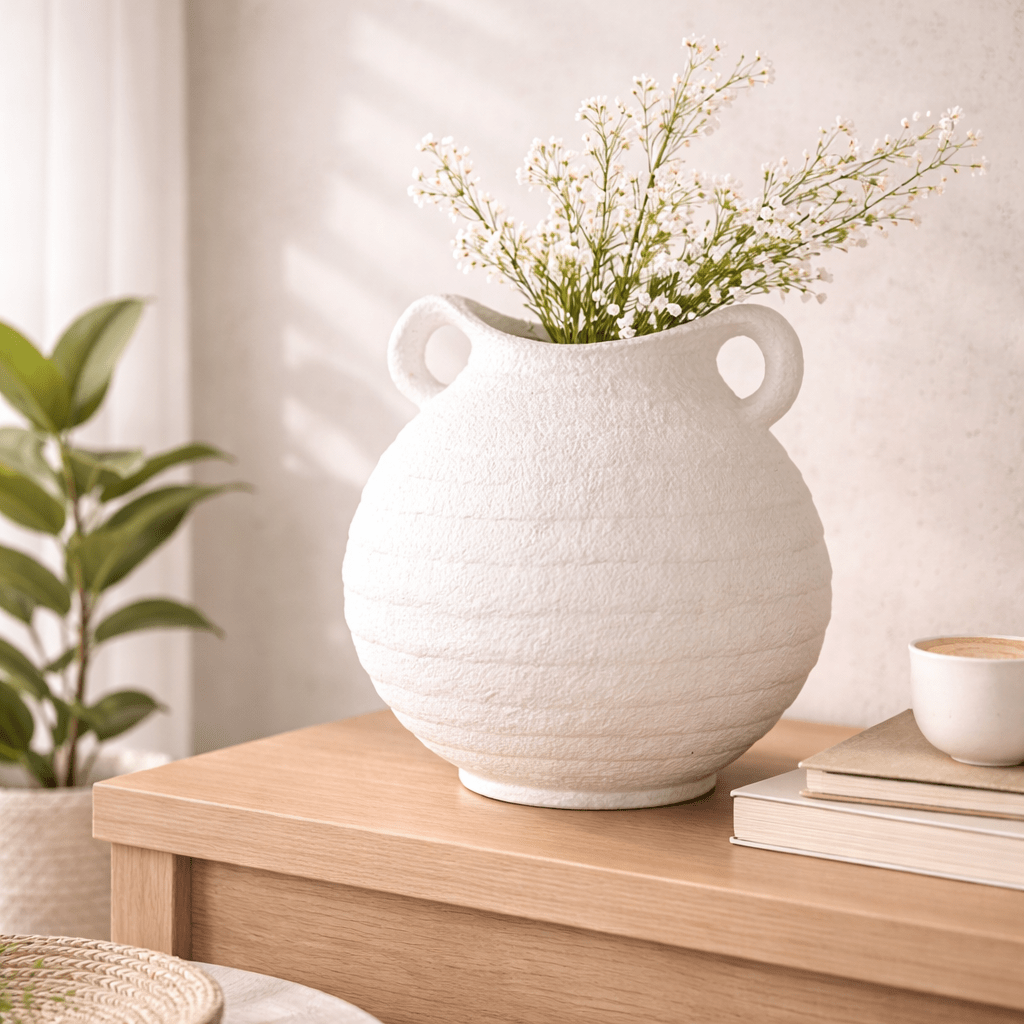 Vaso bianco in terracotta con manici H26,5cm - Perrone Shop