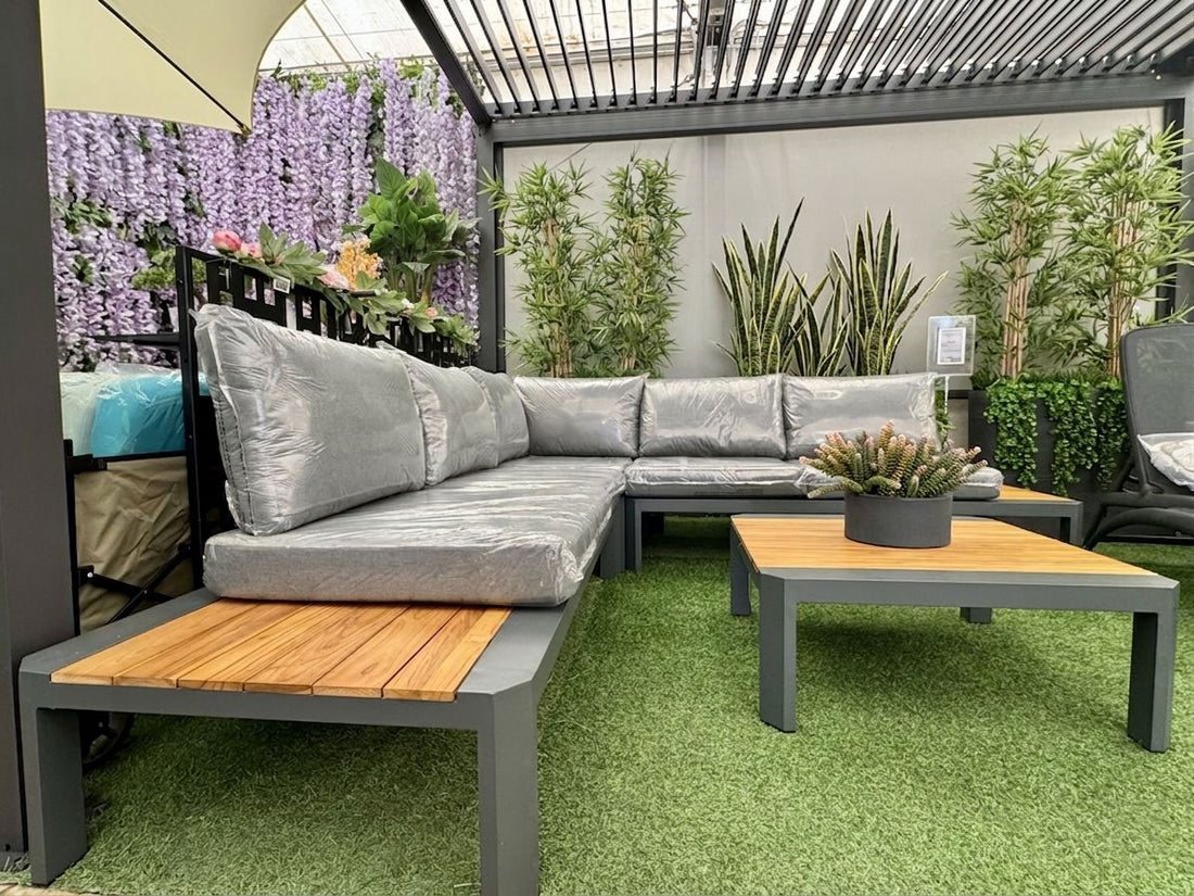 Set Angolare da giardino Sydney in Alluminio e Teak Antracite Xone