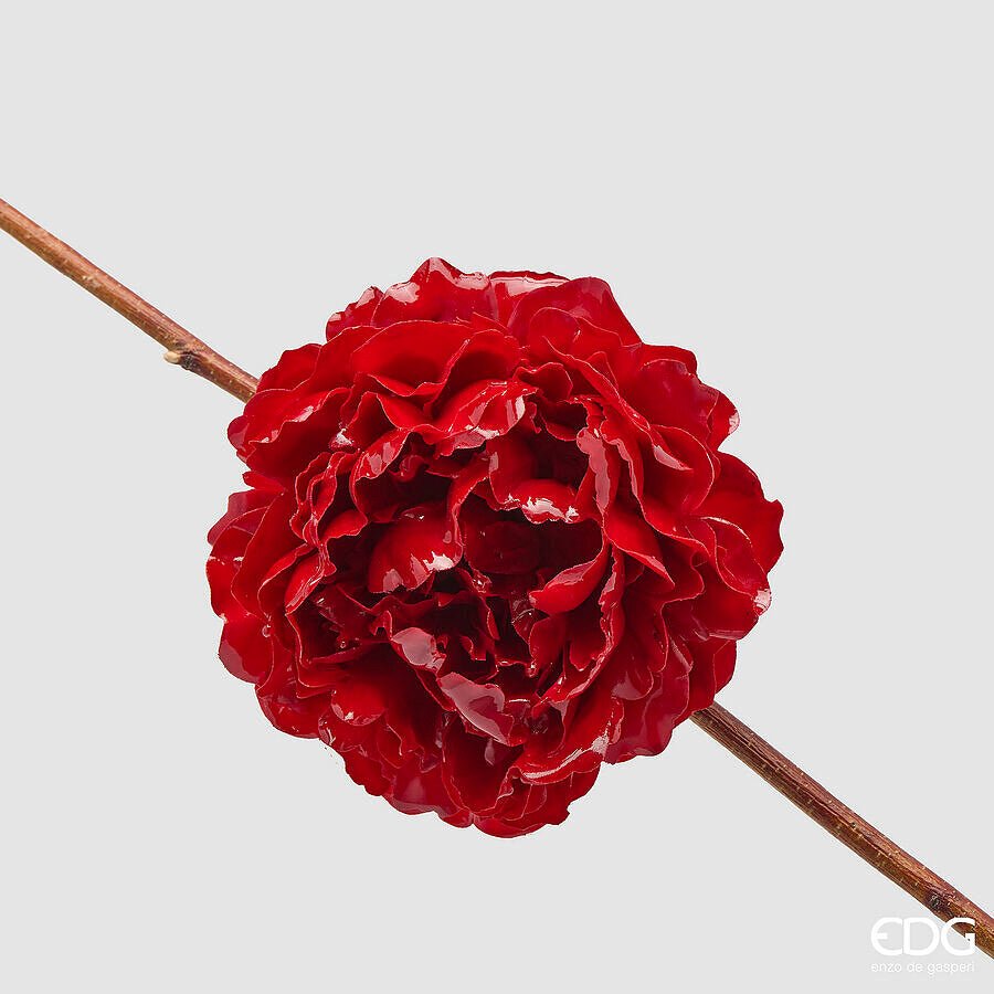 Peonia artificiale rossa glossy con clip D.17cm | EDG - Perrone Shop