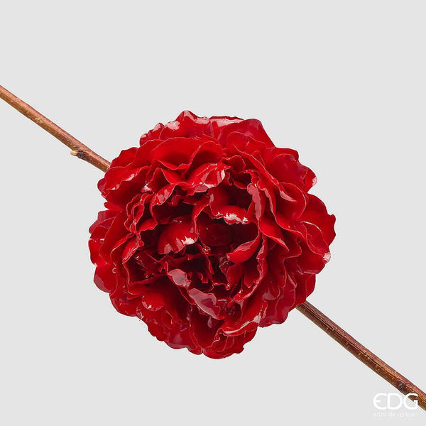 Peonia artificiale rossa glossy con clip D.17cm | EDG - Perrone Shop