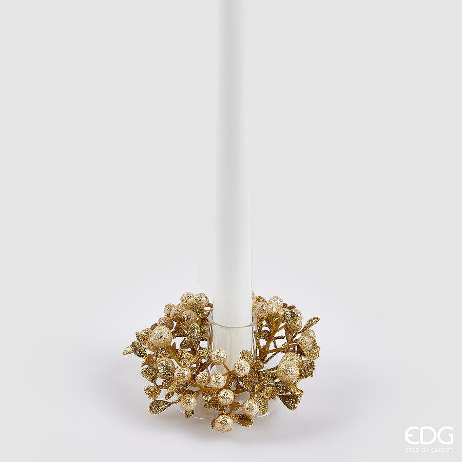 Girocandela con bacche oro con foglie d.9cm | EDG - Perrone Shop