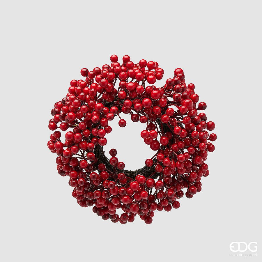 Corona con bacche rosse D.22cm | EDG - Perrone Shop