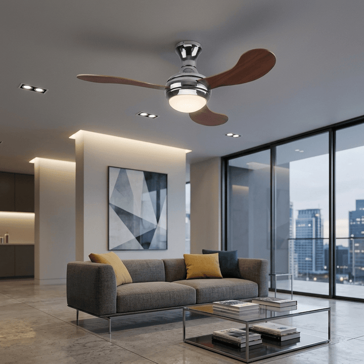 Ventilatore da soffitto con luce effetto legno: comfort ed eleganza in ogni stagione - Perrone Shop