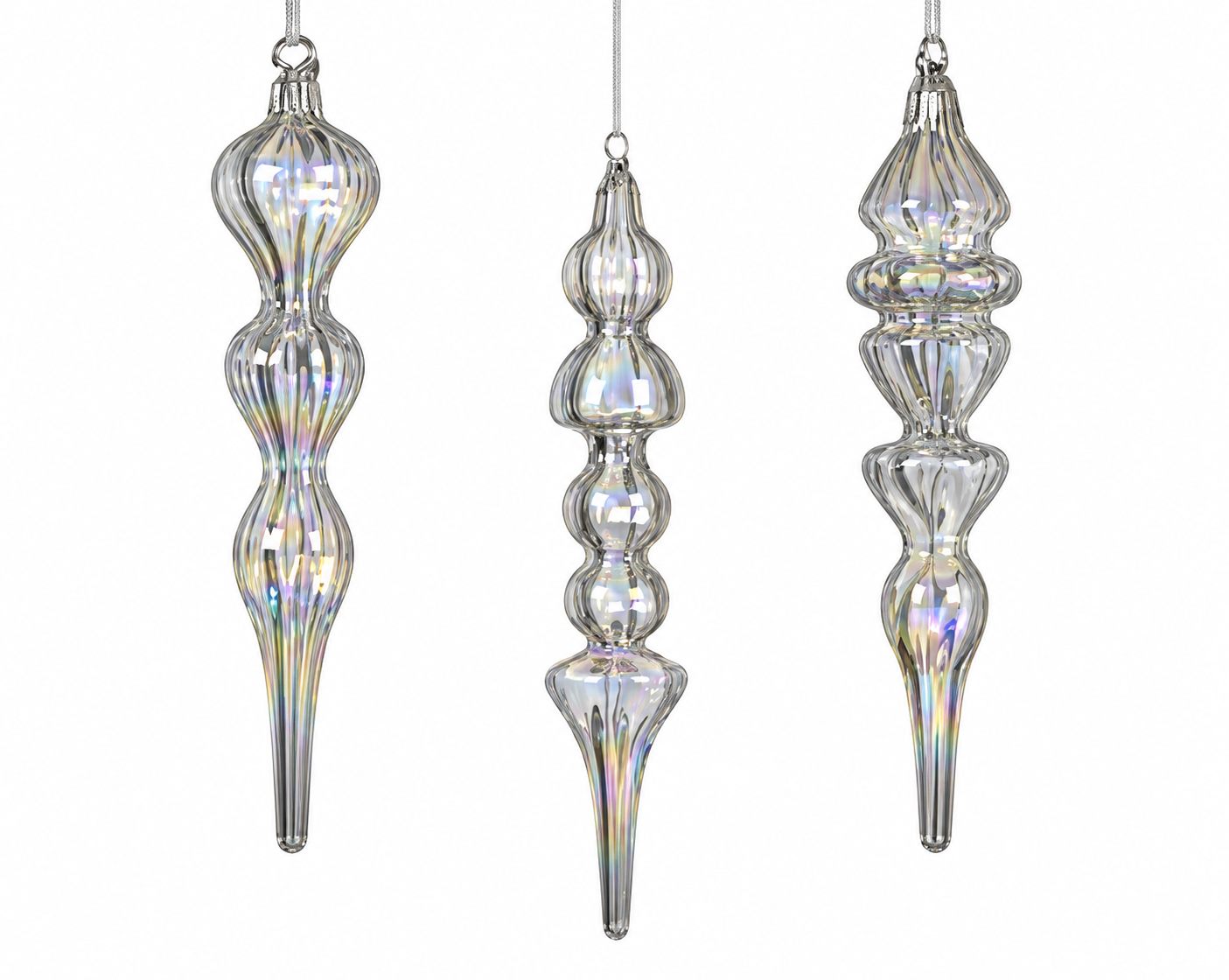 Decoro Natalizio in Vetro Trasparente Iridescente Ø 4 x H 18 cm | Kaemingk
