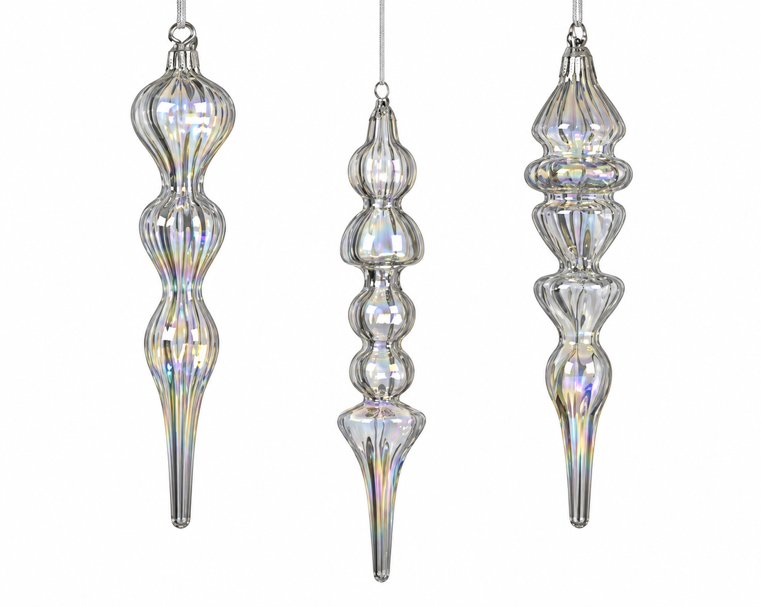Decoro Natalizio in Vetro Trasparente Iridescente Ø 4 x H 18 cm | Kaemingk
