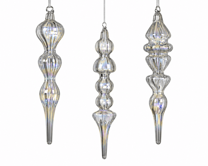 Decoro Natalizio in Vetro Trasparente Iridescente Ø 4 x H 18 cm | Kaemingk - Perrone Shop
