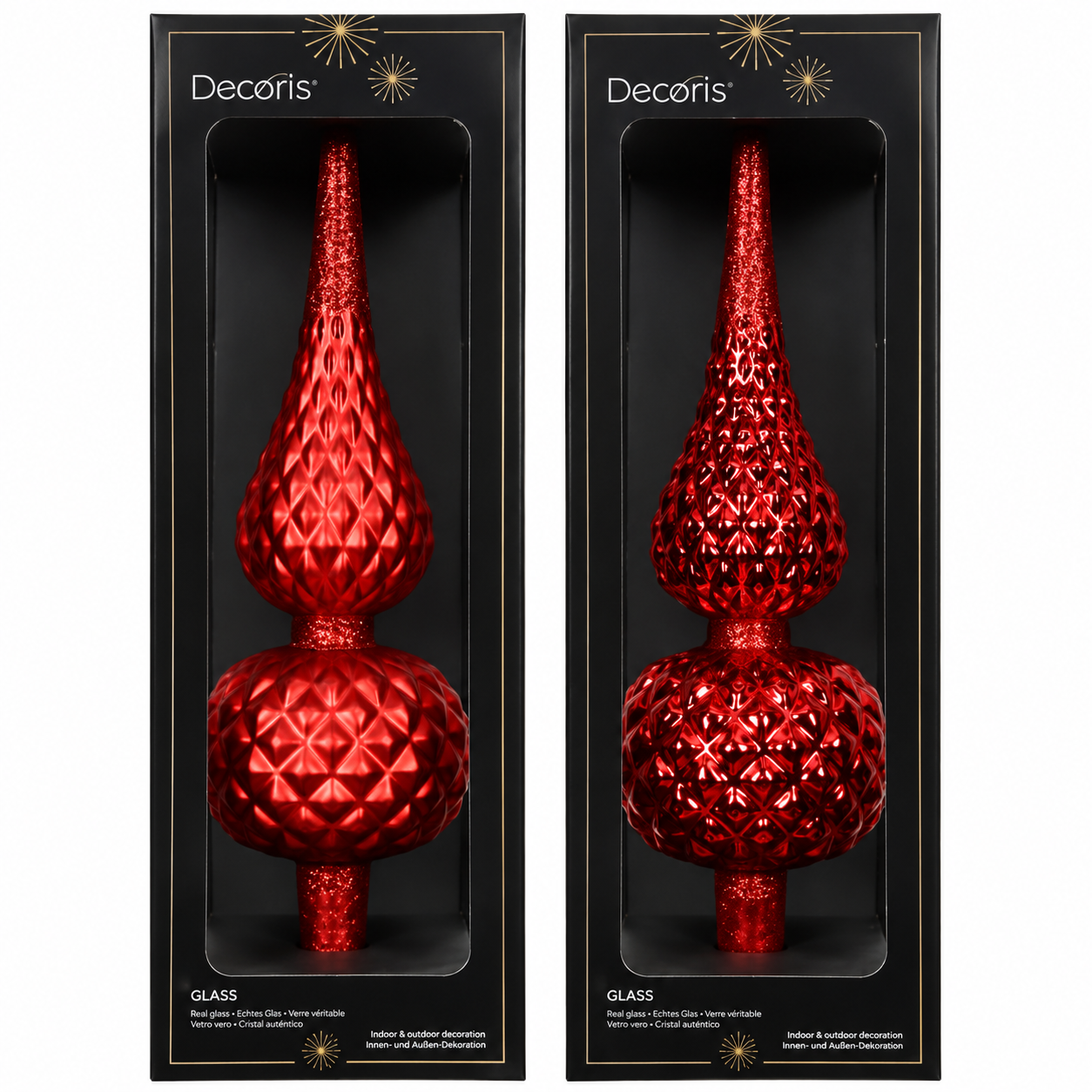 Puntale per Albero di Natale in Vetro Rosso Matt Glitter H 30,5 cm | Kaemingk