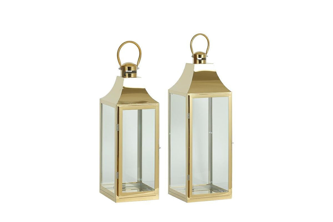 Lanterna piramidale in metallo oro - Perrone Shop