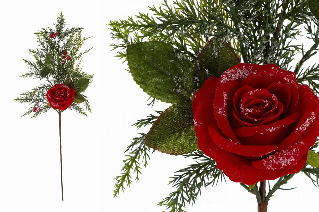Rametto Natalizio con rose e bacche 75CM