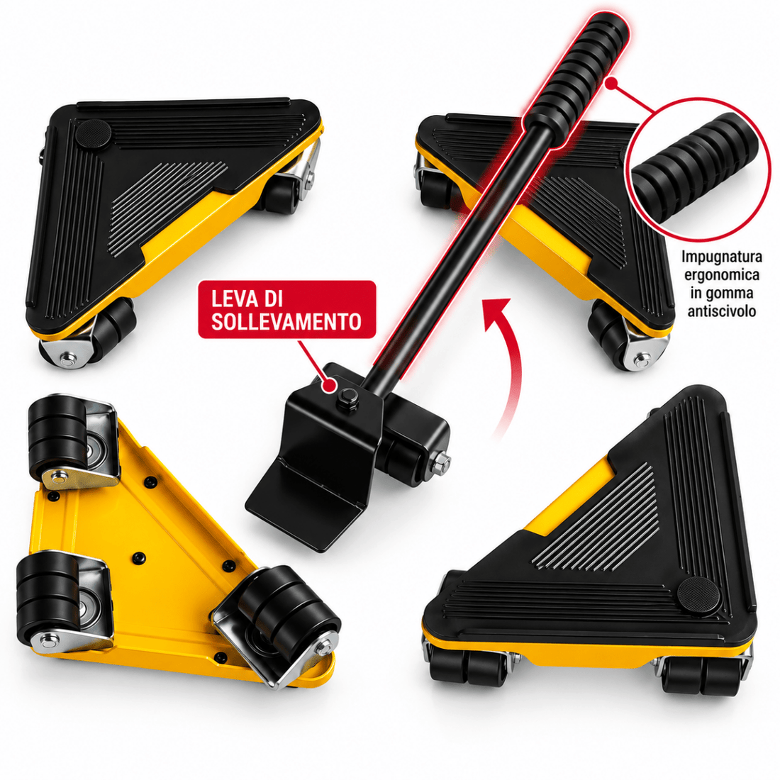 Alzamobili con Ruote – Kit per Sollevare e Spostare Mobili fino a 150 kg - Perrone Shop
