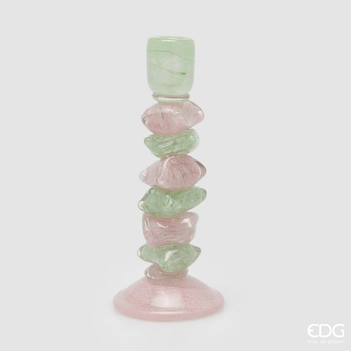Portacandele a strati in vetro rosa - verde EDG - Perrone Shop