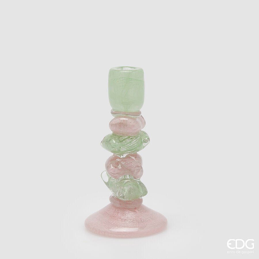 Portacandele a strati in vetro rosa - verde EDG - Perrone Shop