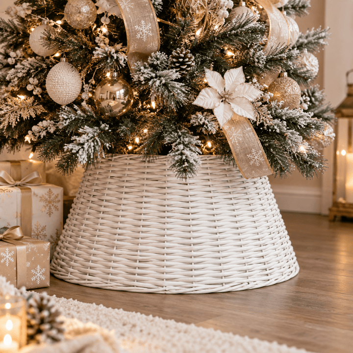 Copri Base Albero di Natale in Vimini Bianco | Kaemingk - Perrone Shop