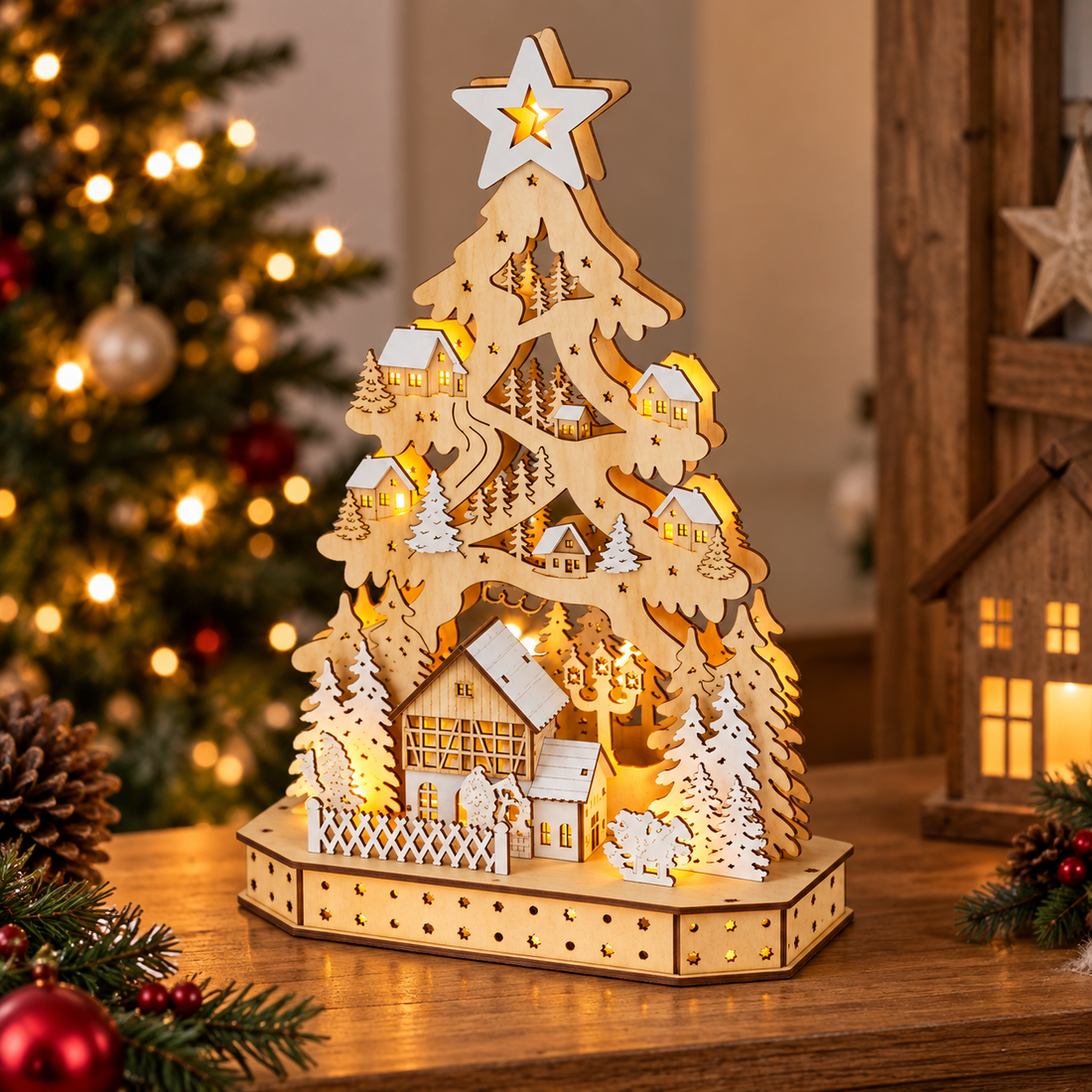 Paesaggio Natalizio LED a Forma di Albero 10,5 x 26 x h40,5 cm | Kaemingk