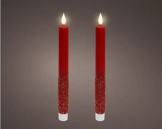 Coppia Candele LED Rosse Ø 2,2 x H 24,5 cm | Kaemingk
