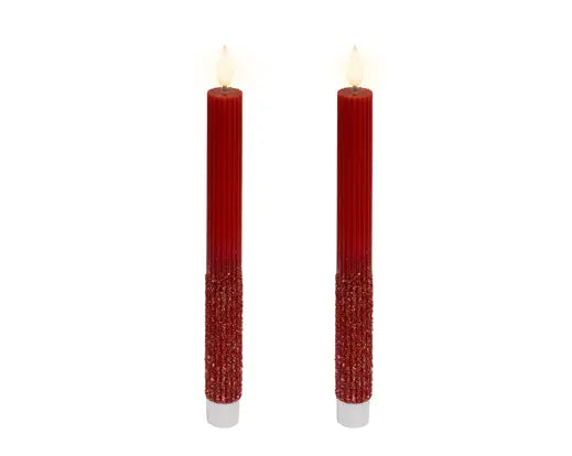 Coppia Candele LED Rosse Ø 2,2 x H 24,5 cm | Kaemingk