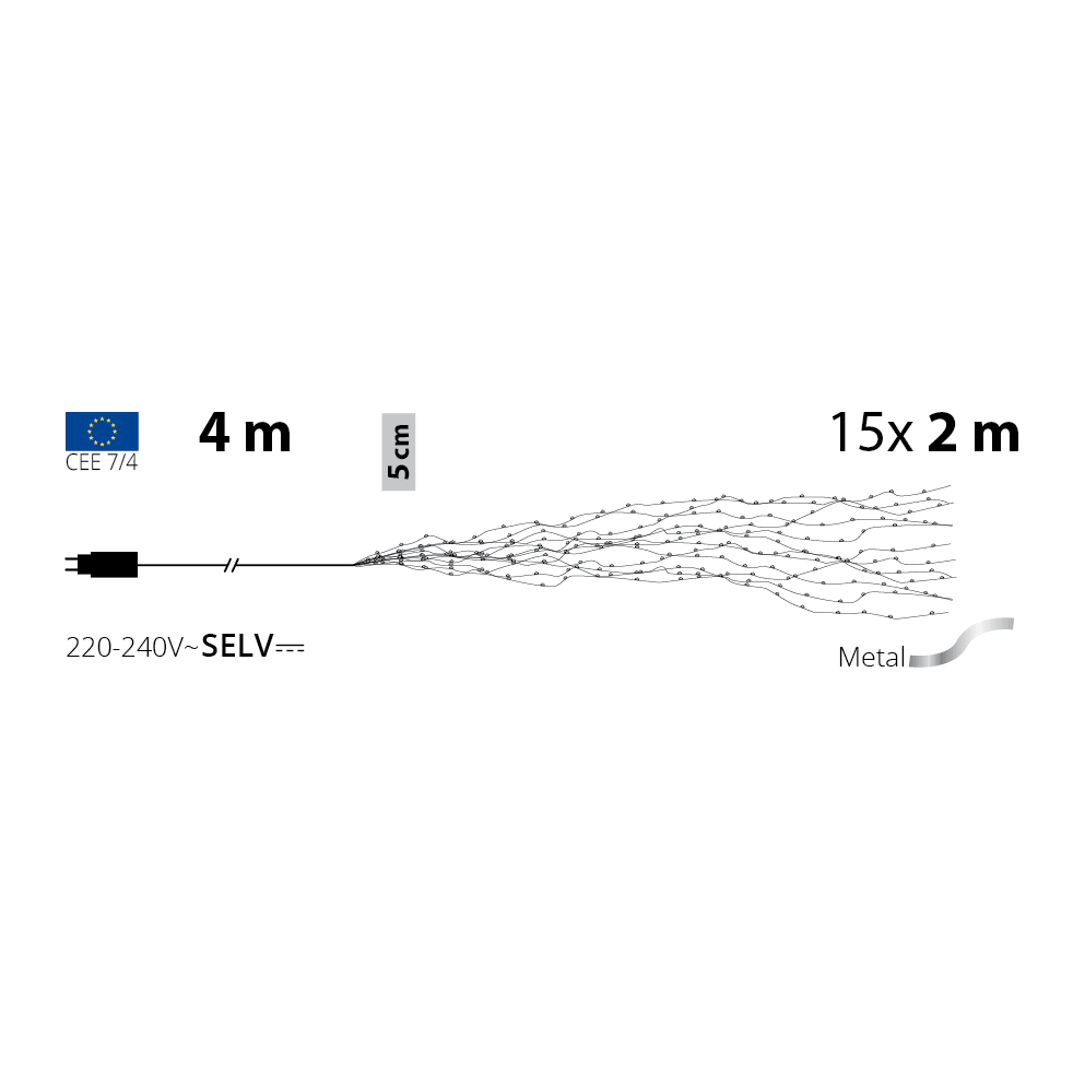 Cascata Luminosa LED 15x2 m – 600 MicroLED Bianco Caldo con Effetto Flash - Perrone Shop