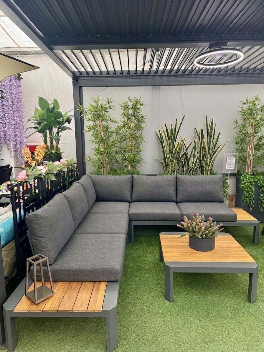 Set Angolare da giardino Sydney in Alluminio e Teak Antracite Xone